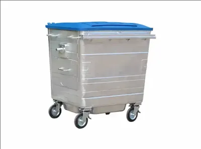 سلة المهملات المستديرة من الفولاذ المجلفن مع غطاء